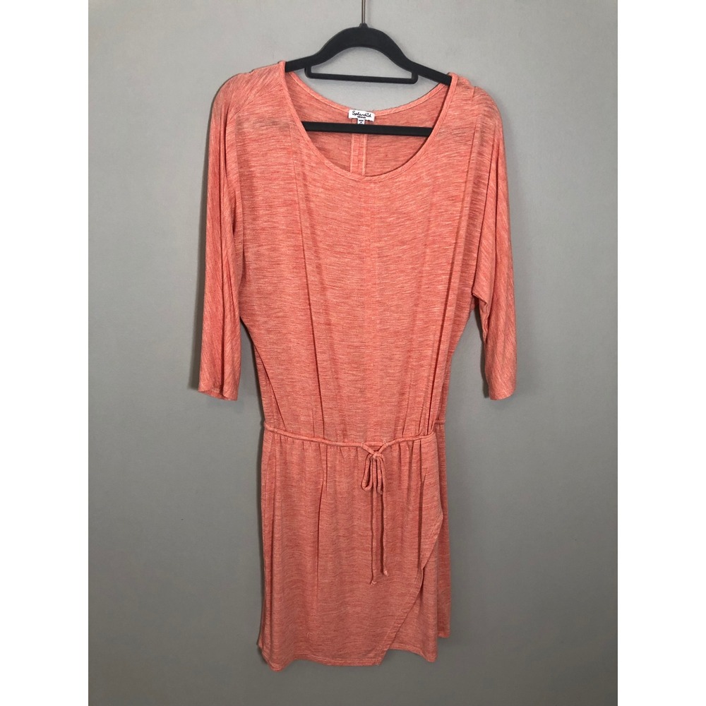 Splendid Faux Wrap Dress Women Medium Coral Space Dye Drawstring 3/4 Sleeve